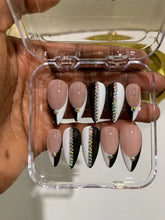 Load image into Gallery viewer, Black and White French tips w/ bling