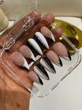 Load image into Gallery viewer, Black and White French tips w/ bling