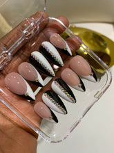Load image into Gallery viewer, Black and White French tips w/ bling