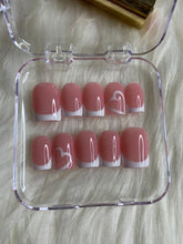 Load image into Gallery viewer, Pink and White French w/ a heart nail art