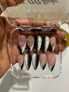 Black and White French tips w/ bling