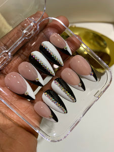 Black and White French tips w/ bling