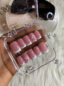 Pink and White French w/ a heart nail art