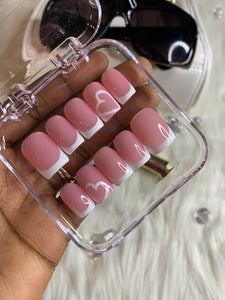 Pink and White French w/ a heart nail art